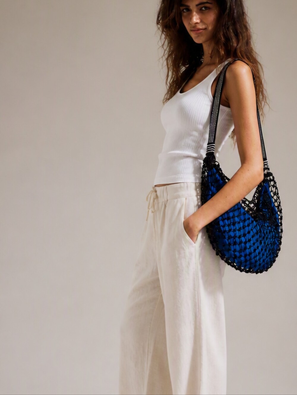Free People  Navy Silver Springs Bag with Striped Strap. NWT